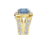 Yellow gold Fancy Blue Cushion Cut Diamond Split Shank Halo Ring with Four-Prong Setting_62