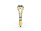 Yellow gold Fancy Blue Cushion Cut Diamond Split Shank Halo Ring with Four-Prong Setting_67