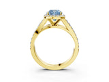 Yellow gold Fancy Blue Cushion Cut Diamond Split Shank Halo Ring with Four-Prong Setting_68