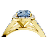 Yellow gold Fancy Blue Cushion Cut Diamond Split Shank Halo Ring with Four-Prong Setting_69