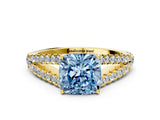 Yellow gold Fancy Blue Cushion Cut Diamond Split Shank Pavé Engagement Ring with Four-Prong Setting_80