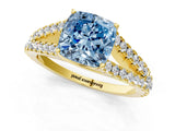 Yellow gold Fancy Blue Cushion Cut Diamond Split Shank Pavé Engagement Ring with Four-Prong Setting_81
