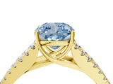 Yellow gold Fancy Blue Cushion Cut Diamond Split Shank Pavé Engagement Ring with Four-Prong Setting_84