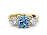 Yellow gold Fancy Blue Cushion Cut Diamond Three-Stone Engagement Ring with Prong Setting and Pavé Band_12