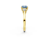 Yellow gold Fancy Blue Cushion Cut Diamond Three-Stone Engagement Ring with Prong Setting and Pavé Band_14