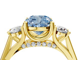 Yellow gold Fancy Blue Cushion Cut Diamond Three-Stone Engagement Ring with Prong Setting and Pavé Band_16