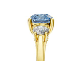 Yellow gold Fancy Blue Cushion Cut Diamond Three-Stone Engagement Ring with Prong Setting and Pavé Band_17