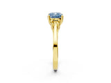 Yellow gold Fancy Blue Cushion Cut Diamond Three-Stone Engagement Ring with Prong Setting and Pavé Band_2