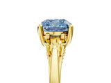 Yellow gold Fancy Blue Cushion Cut Diamond Three-Stone Engagement Ring with Prong Setting and Pavé Band_5