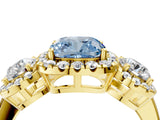 Yellow gold Fancy Blue Cushion Cut Diamond Three-Stone Halo Ring with Prong Setting and Pavé Accents_4