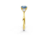 Yellow gold Fancy Blue Cushion Cut Diamond Three-Stone Ring with Pear Side Stones and Four-Prong Setting_79