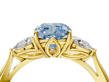 Yellow gold Fancy Blue Cushion Cut Diamond Three-Stone Ring with Pear Side Stones and Four-Prong Setting_81