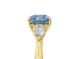 Yellow gold Fancy Blue Cushion Cut Diamond Three-Stone Ring with Pear Side Stones and Four-Prong Setting_82