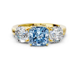 Yellow gold Fancy Blue Cushion Cut Diamond Three-Stone Ring with Prong Setting and Classic Band_123