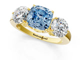 Yellow gold Fancy Blue Cushion Cut Diamond Three-Stone Ring with Prong Setting and Classic Band_124