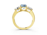 Yellow gold Fancy Blue Cushion Cut Diamond Three-Stone Ring with Prong Setting and Classic Band_126