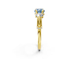 Yellow gold Fancy Blue Cushion Cut Diamond Three-Stone Ring with Prong Setting and Pavé Band_2