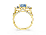 Yellow gold Fancy Blue Cushion Cut Diamond Three-Stone Ring with Prong Setting and Pavé Band_3