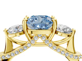 Yellow gold Fancy Blue Cushion Cut Diamond Three-Stone Ring with Prong Setting and Pavé Band_4