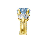 Yellow gold Fancy Blue Cushion Cut Diamond Three-Stone Ring with Prong Setting and Pavé Band_5