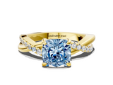 Yellow gold Fancy Blue Cushion  Cut Diamond Twist Band Solitaire with Prong Setting_27