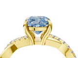 Yellow gold Fancy Blue Cushion  Cut Diamond Twist Band Solitaire with Prong Setting_32