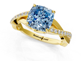 Yellow gold Fancy Blue Cushion  Cut Diamond Twisted Band Engagement Ring with Prong Setting_4