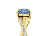 Yellow gold Fancy Blue Cushion  Cut Diamond Twisted Band Engagement Ring with Prong Setting_8