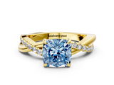 Yellow gold Fancy Blue Cushion  Cut Diamond Twisted Band with Pavé Setting and Four-Prong Setting_20