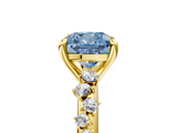 Yellow gold Fancy Blue Cushion  Cut Diamond Vine Band with Four-Prong Setting_62