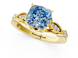 Yellow gold Fancy Blue Cushion  Cut Diamond with Milgrain Marquise and Bezel Accents on a Solitaire Band with Prong Setting_188