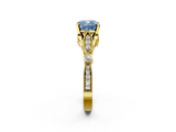 Yellow gold Fancy Blue Cushion  Cut Diamond with Milgrain Marquise and Bezel Accents on a Solitaire Band with Prong Setting_189