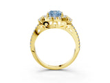 Yellow gold Fancy Blue Cushion  Cut Double Halo Diamond Engagement Ring with Pave Band and Four-Prong Setting 3