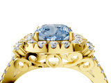 Yellow gold Fancy Blue Cushion  Cut Double Halo Diamond Engagement Ring with Pave Band and Four-Prong Setting 4