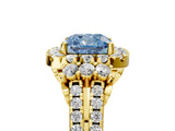 Yellow gold Fancy Blue Cushion  Cut Double Halo Diamond Engagement Ring with Pave Band and Four-Prong Setting 5