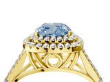 Yellow gold Fancy Blue Cushion  Cut Double Halo Split Shank Diamond Ring with Prong Setting_53