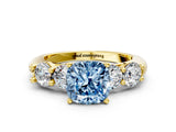 Yellow gold Fancy Blue Cushion  Cut Five-Stone Prong Set Diamond Ring with Classic Band_32