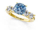 Yellow gold Fancy Blue Cushion  Cut Five-Stone Prong Set Diamond Ring with Classic Band_33