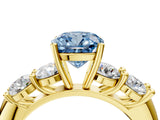 Yellow gold Fancy Blue Cushion  Cut Five-Stone Prong Set Diamond Ring with Classic Band_36