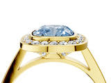 Yellow gold Fancy Blue Cushion Cut Halo Bezel Diamond Pave Band Ring_4