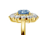 Yellow gold Fancy Blue Cushion Cut Halo Cluster Diamond Ring with Pave Band and Four-Prong Setting_17