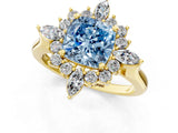 Yellow gold Fancy Blue Cushion Cut Halo Diamond Cluster Ring with Marquise and Round Stones on a White Gold Band with Prong Setting_1