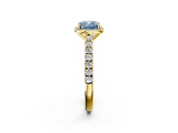 Yellow gold Fancy Blue Cushion  Cut Halo Diamond Engagement Ring with Pave Band and Four-Prong Setting_30
