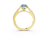 Yellow gold Fancy Blue Cushion  Cut Halo Diamond Engagement Ring with Pave Band and Four-Prong Setting_31