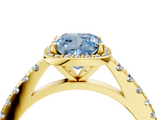 Yellow gold Fancy Blue Cushion  Cut Halo Diamond Engagement Ring with Pave Band and Four-Prong Setting_32