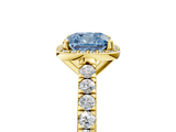 Yellow gold Fancy Blue Cushion  Cut Halo Diamond Engagement Ring with Pave Band and Four-Prong Setting_33