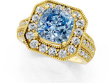 Yellow gold Fancy Blue Cushion Cut Halo Diamond Engagement Ring with Pave Split Shank and Four-Prong Setting_1