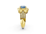 Yellow gold Fancy Blue Cushion Cut Halo Diamond Engagement Ring with Pave Split Shank and Four-Prong Setting_2