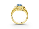 Yellow gold Fancy Blue Cushion Cut Halo Diamond Engagement Ring with Pave Split Shank and Four-Prong Setting_3