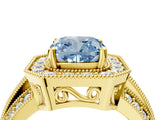 Yellow gold Fancy Blue Cushion Cut Halo Diamond Engagement Ring with Pave Split Shank and Four-Prong Setting_4